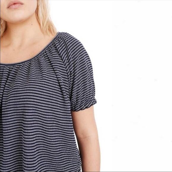 Madewell Texture & Thread Navy Stripe Peasant Top - Picture 5 of 13
